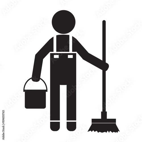 Cleaner Man and Cleaning Tool Equipment Illustration design