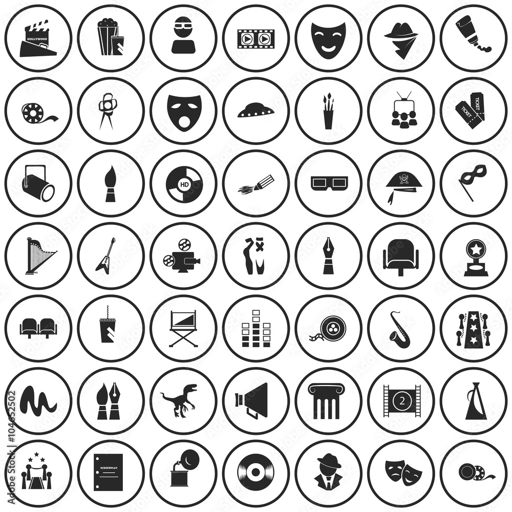 Set of forty nine art and cinema icon Set of forty nine art and cinema icon