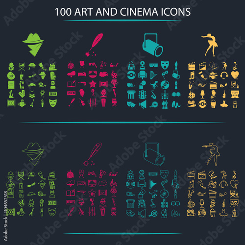 Set of one hundred art and cinema icons