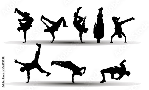 set of young dancing people