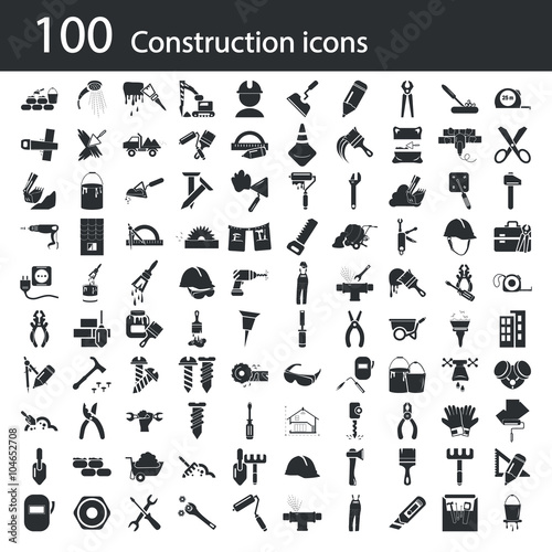 Set of one hundred construction icons