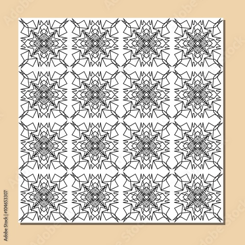 Cubist ornamental seamless tile in black and white, square decorative element composed of polygonal shapes