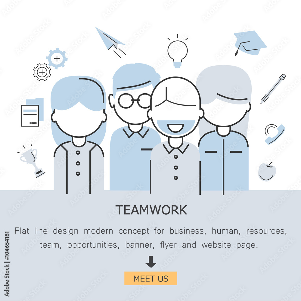 Teamwork-Flat Line Design Modern Concept For Business,Human Resources,Team,Work,Opportunities,Banner,Flyer And Website Page.Isolated On White Background.Team Workers And Entrepreneurs Teamwork-Flat Line Design Modern Concept For Business,Human Resources,Team,Work,Opportunities,Banner,Flyer And Website Page.Isolated On White Background.Team Workers And Entrepreneurs