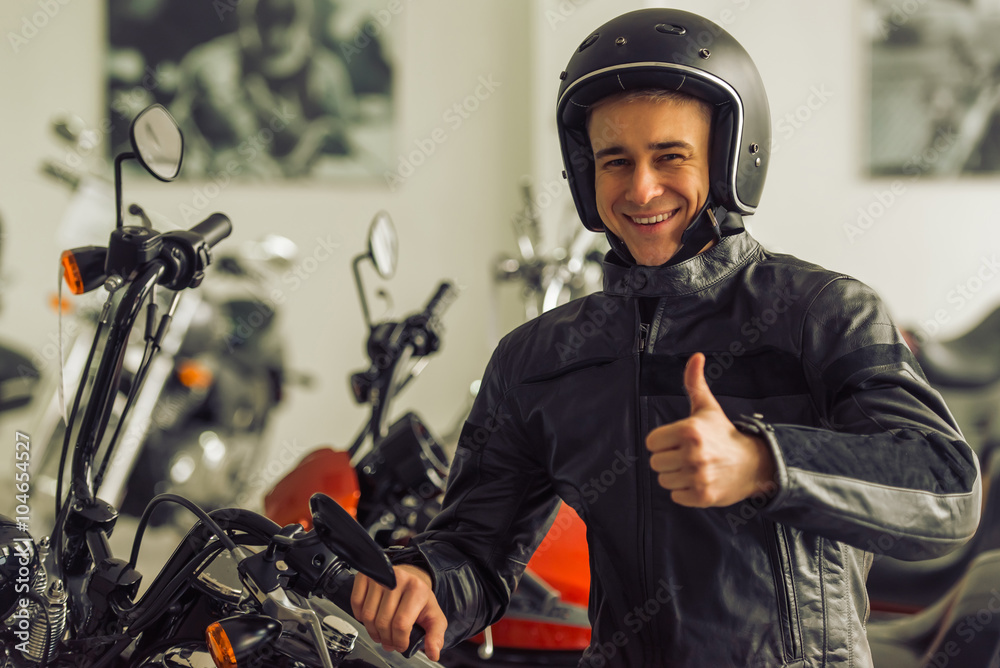 Fototapeta premium Man with motorbike
