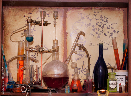 vintage medications, old chemical laboratory
