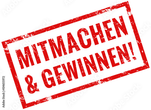 Mitmachen und Gewinnen Stempel rot grunge