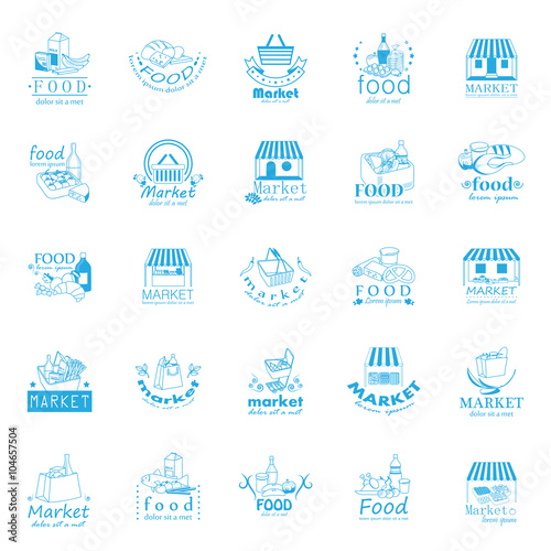 Market Food Icons Set - Vector Illustration