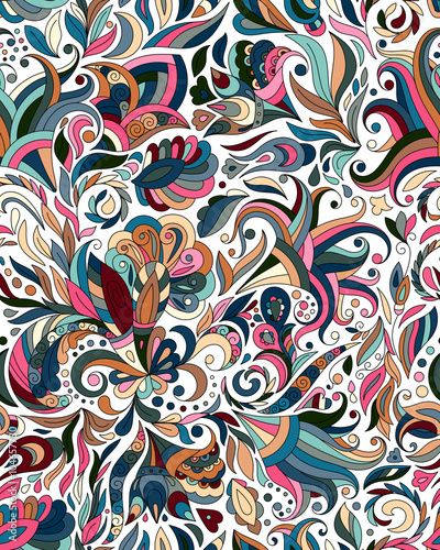 Fantasy flowers seamless paisley pattern. Floral ornament, for fabric, textile, cards, wrapping paper, wallpaper template. Ornamental pastel blue pink beige background