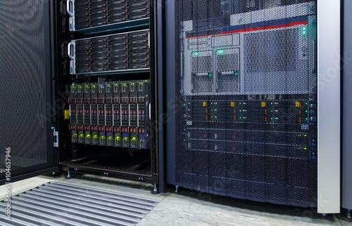 blade server server equipment rack data center closeup