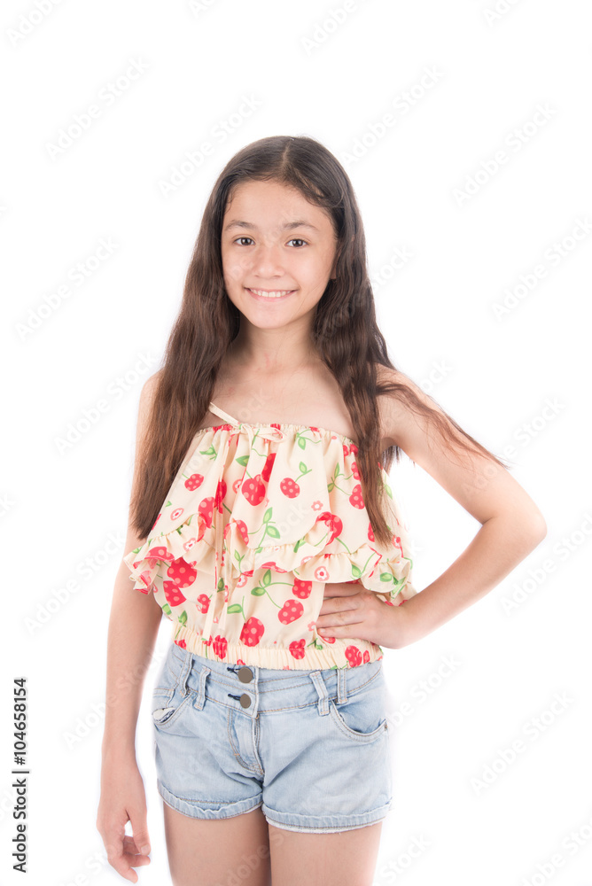 Portrait of little girl teenager pose on white background Portrait of little girl teenager pose on white background