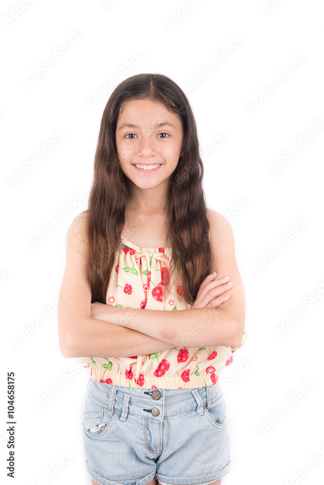 Portrait of little girl teenager pose on white background Portrait of little girl teenager pose on white background