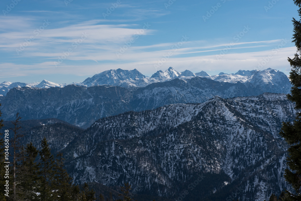 pamorama view of the austrian alps with Watzmann