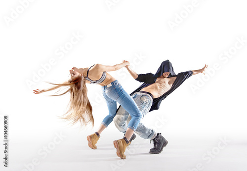Two talented dancers practising together