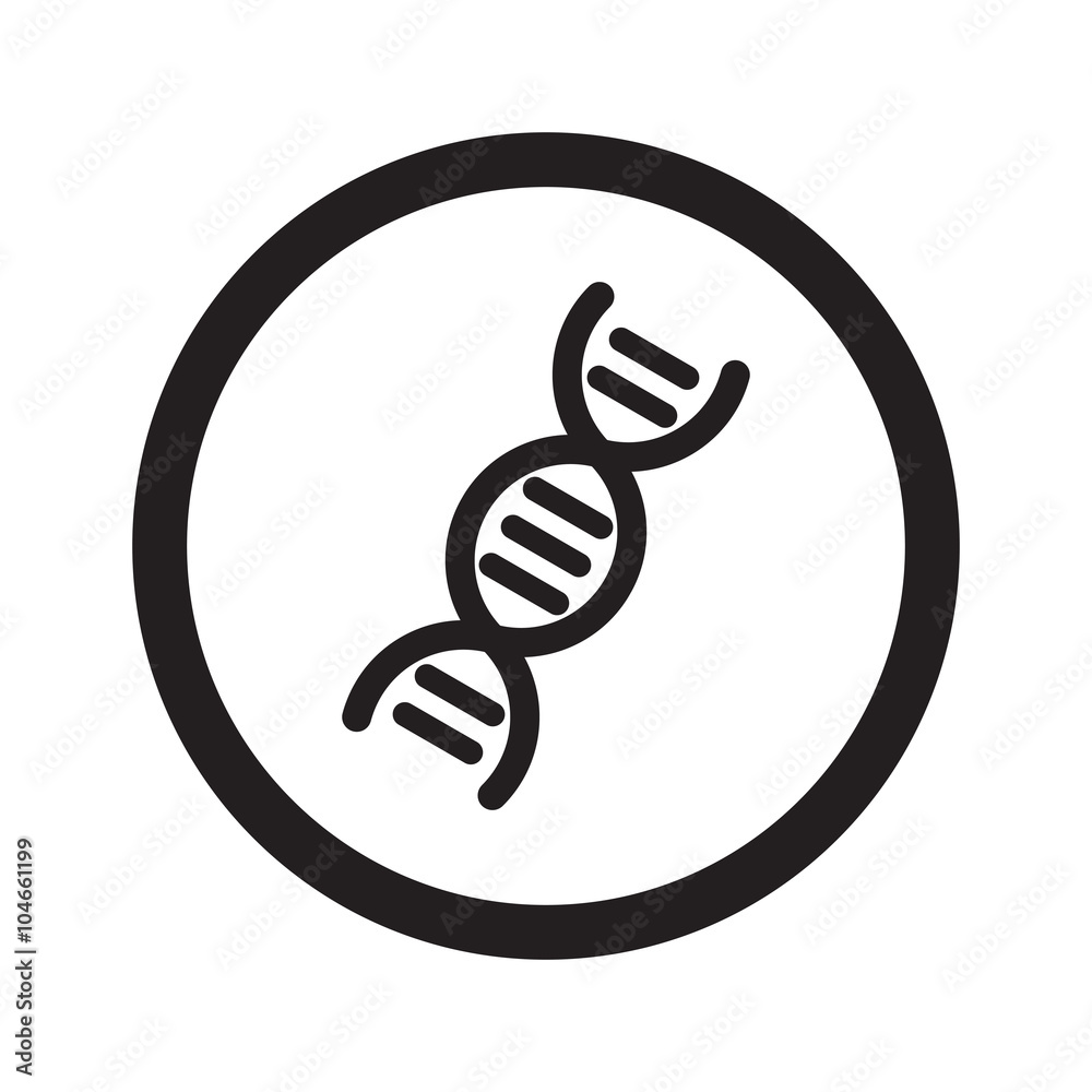 Flat black Dna web icon in circle on white background Flat black Dna web icon in circle on white background