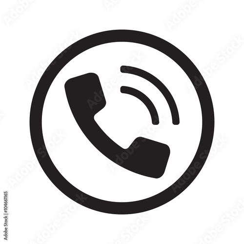 Flat black Phone web icon in circle on white background
