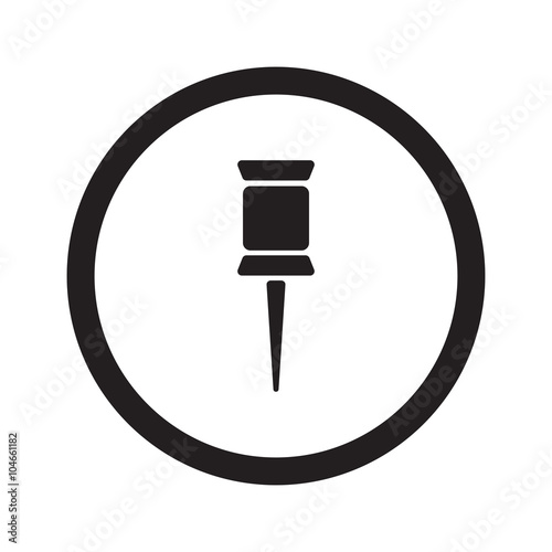 Flat black Pushpin web icon in circle on white background