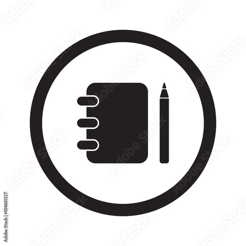 Flat black Note Book web icon in circle on white background