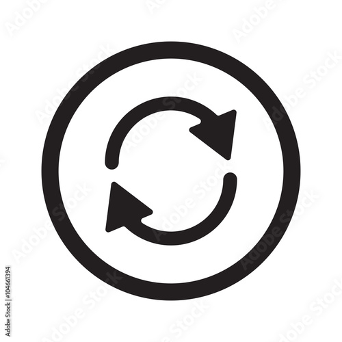 Flat black Refresh web icon in circle on white background
