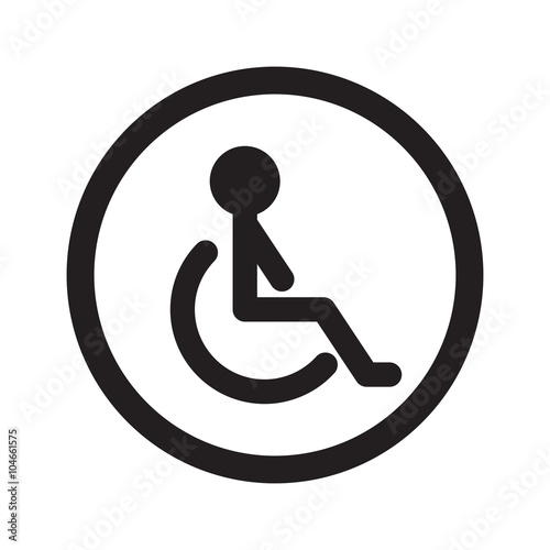 Flat black Wheel Chair web icon in circle on white background