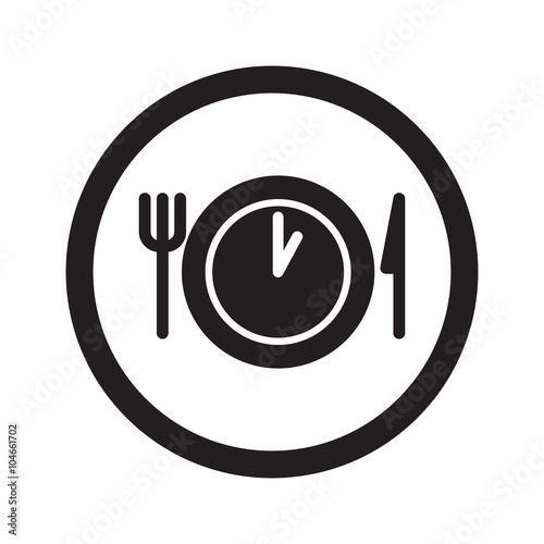 Flat black Lunch Time web icon in circle on white background