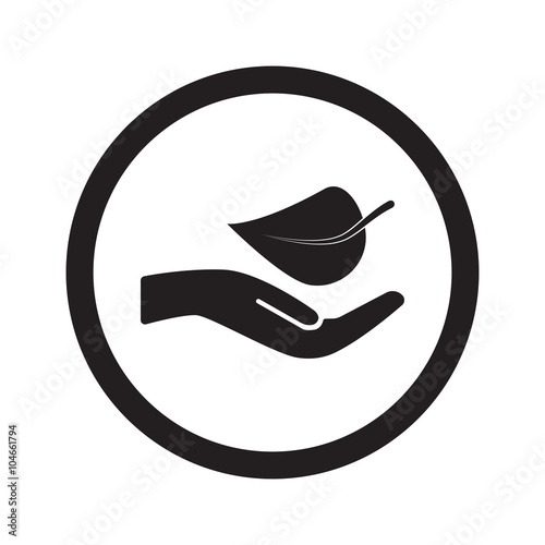 Flat black Leaf In Hand web icon in circle on white background