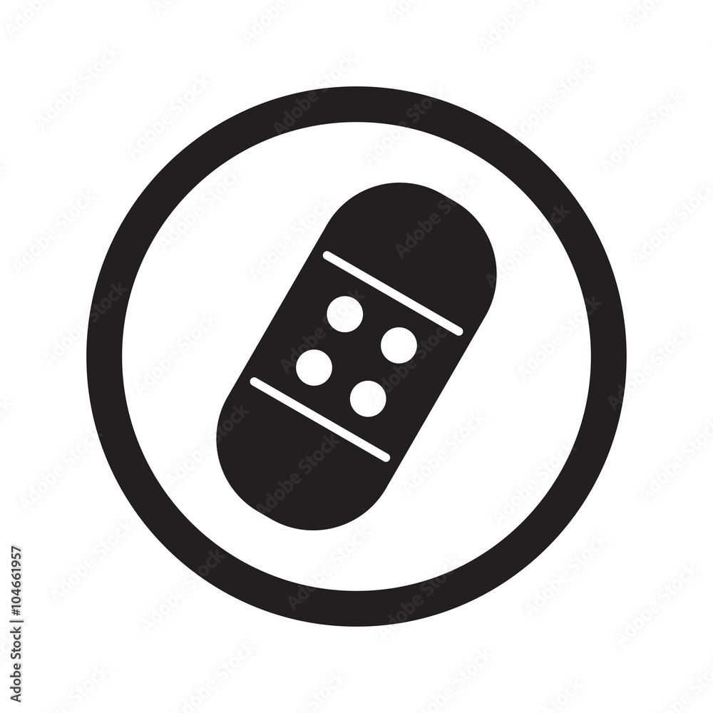 Flat black Adhesive Bandage web icon in circle on white backgrou