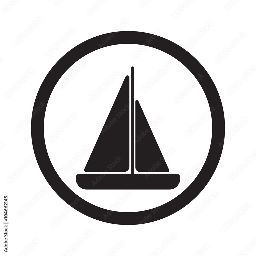 Flat black Sailboat web icon in circle on white background Flat black Sailboat web icon in circle on white background