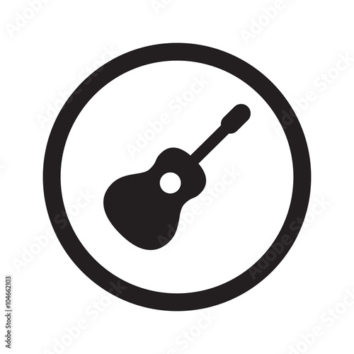 Flat black Guitar web icon in circle on white background