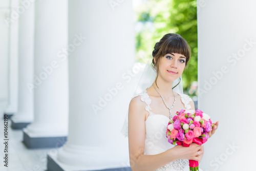 bride in theater columns