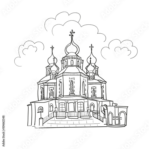 Sketch of the church, Doodle vector illustration. 