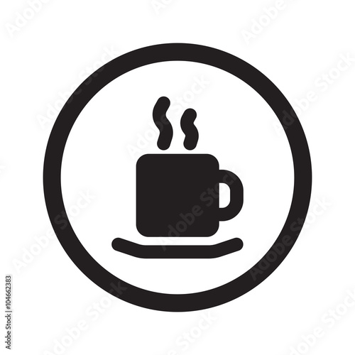 Flat black Coffee web icon in circle on white background