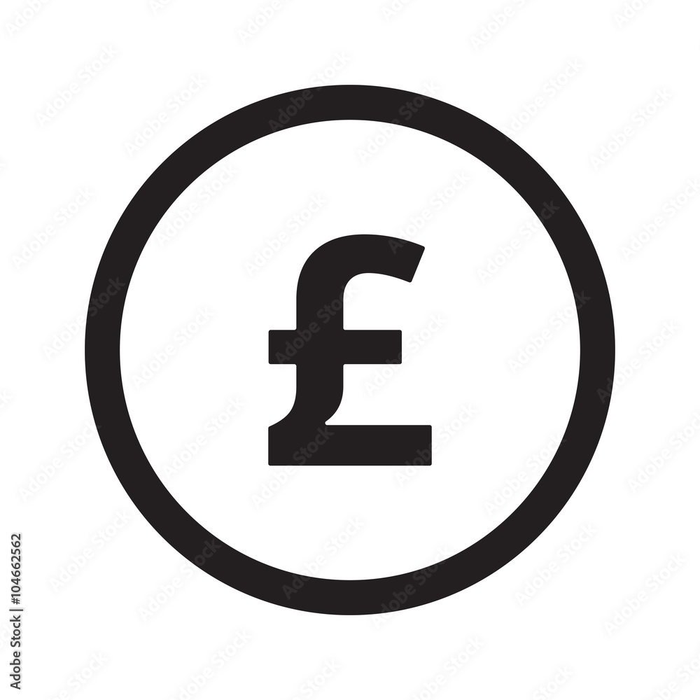 Flat black Pound web icon in circle on white background Flat black Pound web icon in circle on white background