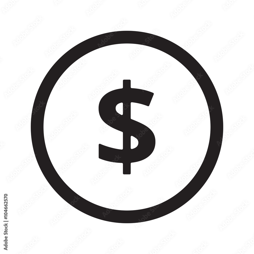 Flat black Dollar web icon in circle on white background Flat black Dollar web icon in circle on white background