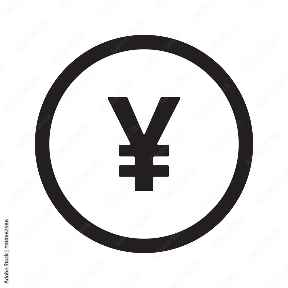 Flat black Yen web icon in circle on white background Flat black Yen web icon in circle on white background