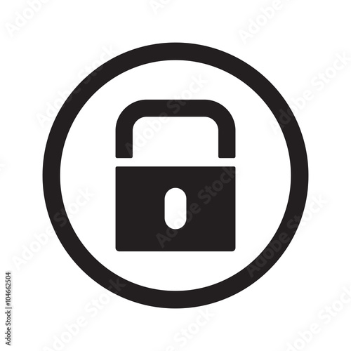 Flat black Lock web icon in circle on white background