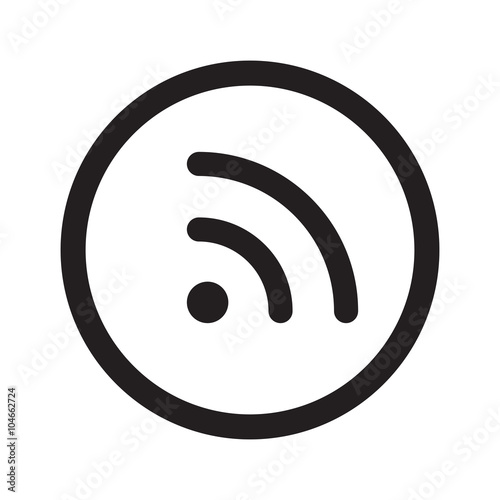 Flat black Rss web icon in circle on white background