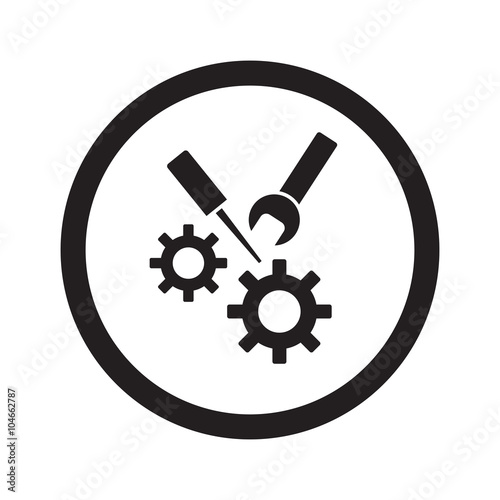 Flat black Service web icon in circle on white background