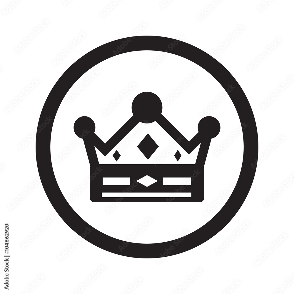 Flat black Crown web icon in circle on white background Flat black Crown web icon in circle on white background
