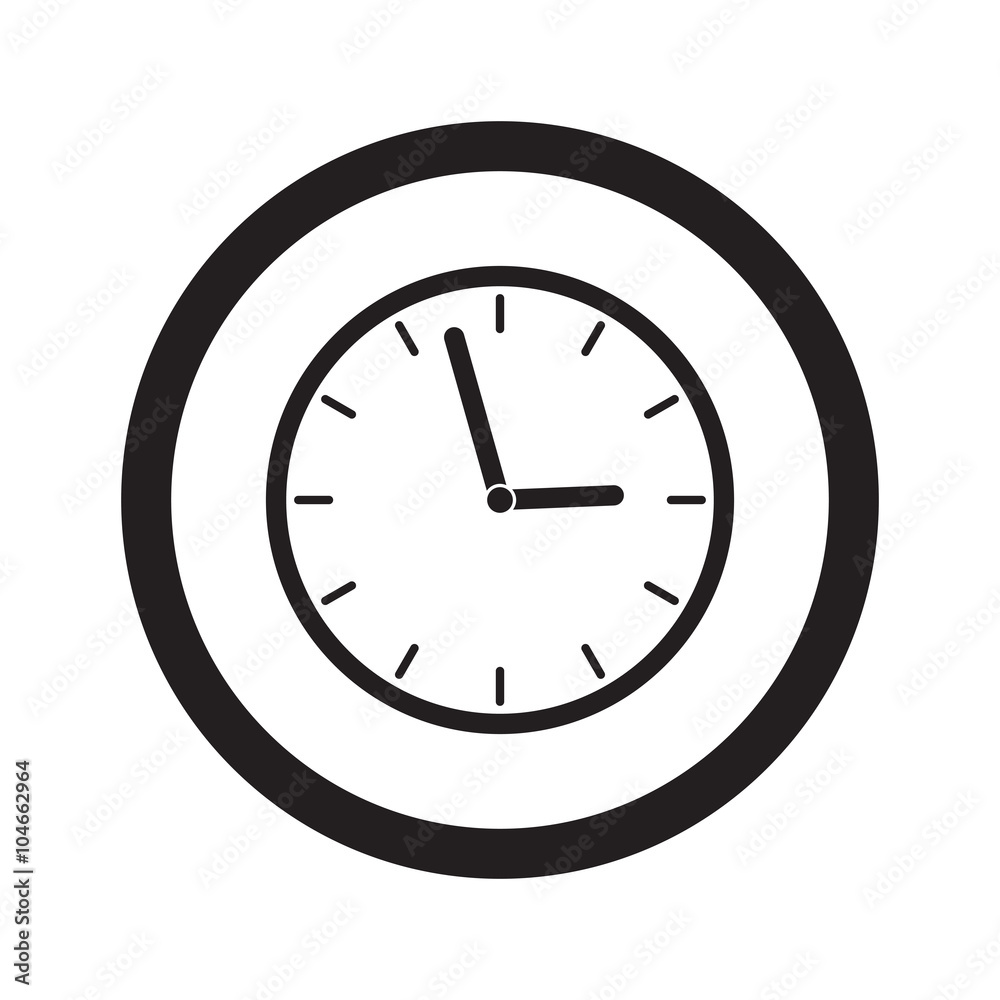 Flat black Clock web icon in circle on white background Flat black Clock web icon in circle on white background