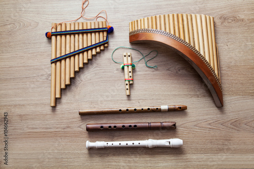 set of wooden flutes