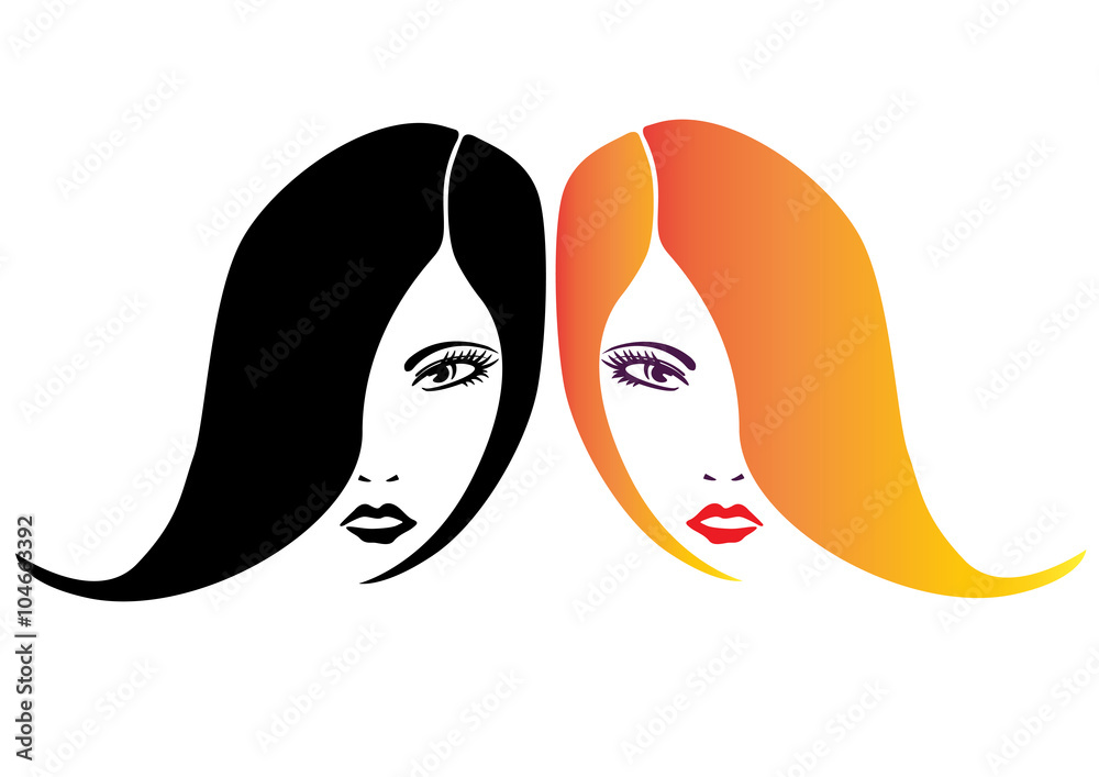 Two women isolated faces vector illustration