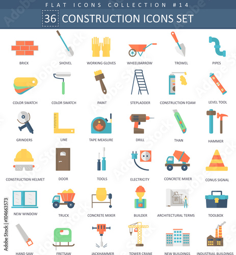 Vector Construction color flat icon set. Elegant style design.