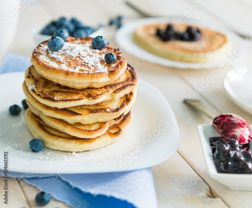 pancakes with blueberry and jam