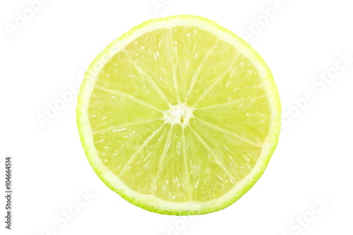 fresh lemon lime citrus fruit slice closeup in pure white background