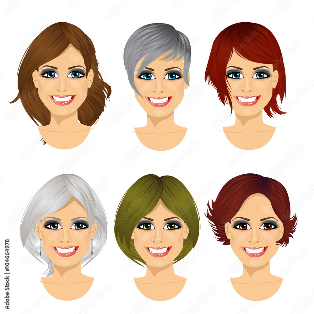 isolated set of middle aged woman avatar with different hairstyles isolated set of middle aged woman avatar with different hairstyles