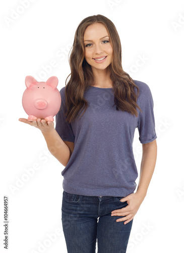 Young woman with piggy bank