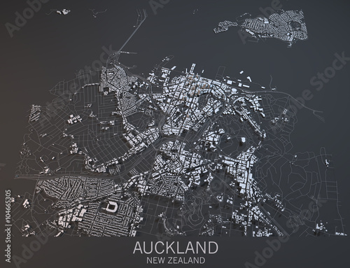 Cartina Auckland, vista satellitare, Nuova Zelanda photo