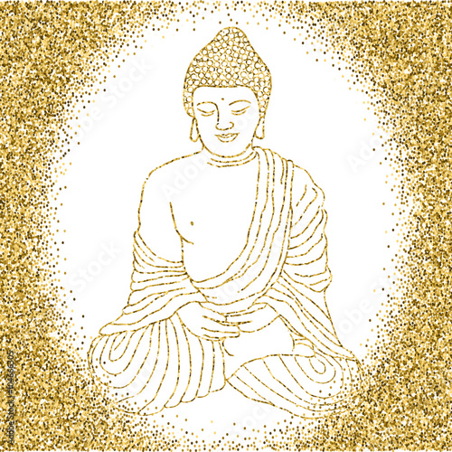 Buddha in meditation with glitter background