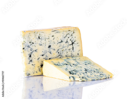 Blue Gorgonzola Cheese on White Background photo