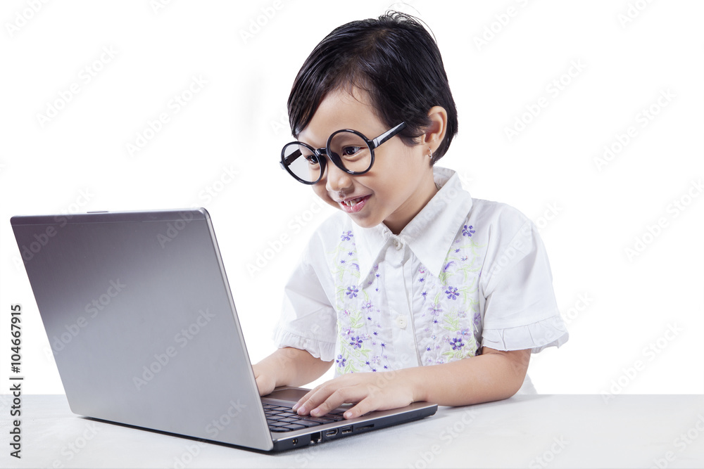 Sweet Girl Typing on Laptop Computer Sweet Girl Typing on Laptop Computer
